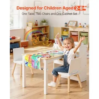 VEVOR Kindertisch mit 2 Stühlen & 3-stöckigem Aufbewahrungsschrank, Maltisch Set zum Lesen Lernen Zeichnen Schreiben, Kindersitzgruppe Kindertagesstätte, Basteltisch Spieltisch Schreibtisch, Weiß VEVOR Kindertisch mit 2 Stühlen & 3-stöckigem Aufbewahrungsschrank, Maltisch Set zum Lesen Lernen Zeichnen Schreiben, Kindersitzgruppe Kindertagesstätte, Basteltisch Spieltisch Schreibtisch, Weiß