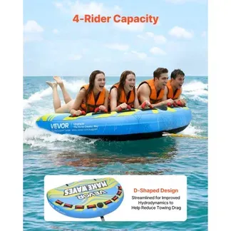 VEVOR Towable Tube für Boote, Wassersport-Schleppreifen für 4 Personen, bis 308 kg Tragfähigkeit, mit Flossen, Nylonhülle, Gepolsterten Griffen und Sicherheitsventil, für Seen, Flüsse und Meere, Blau VEVOR Towable Tube für Boote, Wassersport-Schleppreifen für 4 Personen, bis 308 kg Tragfähigkeit, mit Flossen, Nylonhülle, Gepolsterten Griffen und Sicherheitsventil, für Seen, Flüsse und Meere, Blau