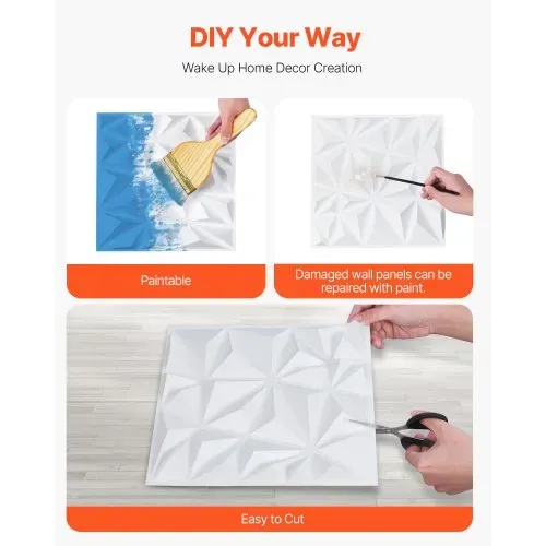 VEVOR 3D-Wandpaneele 33er-Set, 30x30 cm PVC-Moderne minimalistische Wandverkleidung, 2,97 m² Deckkraft, Wanddeko, Inneneinrichtung für Decke, Schlafzimmer, Wohn- und Spielzimmer, Mattweiß – Bild 2