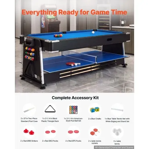 VEVOR Spieltisch Kombi 3 in 1 Airhockeytisch Billardtisch Tischtennistisch für Familienabende, Partys und Unterhaltung, Schneller Wechsel per Flip-Design, Luftstromsystem und Komplettes Zubehörset – Bild 5