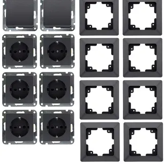 MILOS Starter-Kit, 16-teilig, Anthrazit 6x Steckdose, 2x Schalter, Klemmanschl. MILOS Starter-Kit, 16-teilig, Anthrazit 6x Steckdose, 2x Schalter, Klemmanschl.
