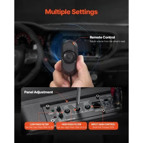 VEVOR Untersitz Auto Subwoofer 240 W schlanker Auto Subwoofer mit Stromversorgung, Subsystem mit eingebautem Verstärker, Hoch-/Niedrigpegel-Eingang und Lautstärkeregler für SUVs Lkws Wohnmobile – Bild 5