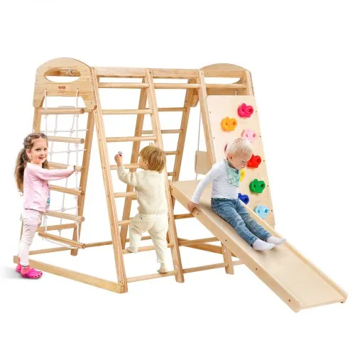 VEVOR Indoor Klettergerüst 7 in 1 Spielplatz für Kleinkinder, 120 x 109 x 121 cm, mit Holz- und Strickleiter Netzleiter Schaukel Klettergerüst Rutsche Kletterwand, Holz-Kletterspielzeug für Kinder VEVOR Indoor Klettergerüst 7 in 1 Spielplatz für Kleinkinder, 120 x 109 x 121 cm, mit Holz- und Strickleiter Netzleiter Schaukel Klettergerüst Rutsche Kletterwand, Holz-Kletterspielzeug für Kinder
