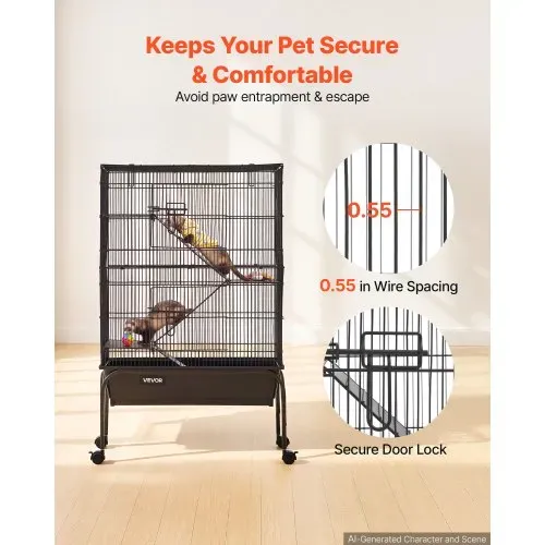 VEVOR Kleintierkäfig Metall Frettchenkäfig Kleintiergehege 63x36x101 cm, Frettchen Chinchillas Gleithörnchen Meerschweinchen & Kaninchen 3-Stöckig 13,97 mm Drahtabstand Feststellbare Schwenkrolle – Bild 3