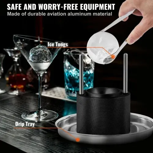VEVOR Eiswürfelbereiter Eiswürfelformen Satz 60 mm, Eiswürfelform Eiskugelform mit Eiszange & Tropfschale, Alu Schwarze Strapazierfähige Eiswürfelformen Eiswürfelbehälter Whisky Americano, Saft – Bild 4