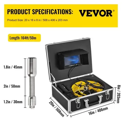 VEVOR Rohrkamera Inspektionskamera 50 m Inspektion 177,8 mm Rohr-Inspektionskamera IP68 Abflussrohr WasserdichtesIndustrielles Endoskop – Bild 6