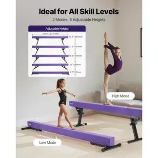 VEVOR Schwebebalken Gymnastik Kinder 241 cm Höhenverstellbar (5-stufig/170/380470/540/565mm), 158,7 kg belastbarer Gymnastikbalken Turnbalken, Balance Balken Balancierbalken für Fitnessstudio, Lila VEVOR Schwebebalken Gymnastik Kinder 241 cm Höhenverstellbar (5-stufig/170/380470/540/565mm), 158,7 kg belastbarer Gymnastikbalken Turnbalken, Balance Balken Balancierbalken für Fitnessstudio, Lila