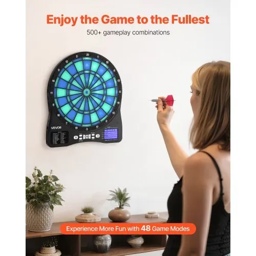 VEVOR Elektronische Dartscheibe, E-Dartboard mit LED-Beleuchtung, 48 Spielen & 500 Variationen, inkl. 6 Dartschäften mit Flights & 50 Ersatz-Pfeilspitzen, LCD mit Cricket-Punktestand, für 8 Spieler VEVOR Elektronische Dartscheibe, E-Dartboard mit LED-Beleuchtung, 48 Spielen & 500 Variationen, inkl. 6 Dartschäften mit Flights & 50 Ersatz-Pfeilspitzen, LCD mit Cricket-Punktestand, für 8 Spieler