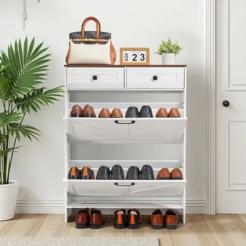 VEVOR Schuhschrank mit 2 Klappen & Kippschutz & Schubladen, platzsparender Schuhkipper, freistehender Schuhregal-Organizer für den Eingang Flur Wohnzimmer Veranda, Schuhregal 80x24x105 cm Weiß – Bild 7