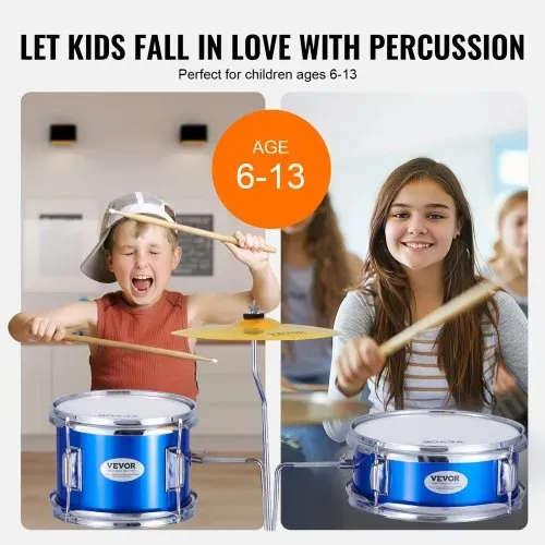 VEVOR Schlagzeugset, 3-teilig, Drum Set mit verstellbarem Thron-Becken-Pedal, zwei Paar Drumsticks, ca. 20 cm Tom Drum, 25 cm Snare Drum, 36 cm Bass Drum, Starter-Schlagzeugset für Kinder, blau – Bild 3
