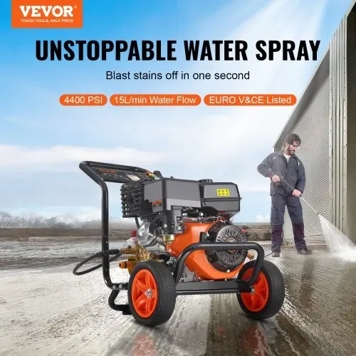 VEVOR Benzin-Hochdruckreiniger, 4400 PSI 15 L/min, 2,6 GPM Terrassenreinger mit Kupferpumpe, Hochdruckpistole & Verlängerungsstab, 5-Düsen-Set, für Autos, Zäune, Häuser, Einfahrten, Terrassen, Möbel VEVOR Benzin-Hochdruckreiniger, 4400 PSI 15 L/min, 2,6 GPM Terrassenreinger mit Kupferpumpe, Hochdruckpistole & Verlängerungsstab, 5-Düsen-Set, für Autos, Zäune, Häuser, Einfahrten, Terrassen, Möbel