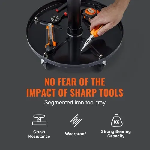 VEVOR Rollender Mechanikerhocker Werkstatthocker 113,4 kg, 406-559 mm Höhenverstellbarer Werkstattsitz, Werkstatthocker mit Werkzeugablage, für Garage, Geschäft, Autoreparatur, Schwarz + Orange – Bild 3