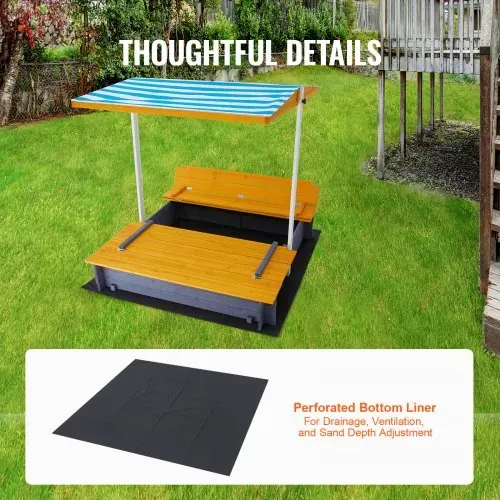 VEVOR Holzsandkasten mit Überdachung, Sandkasten, Sandgrube mit klappbaren Sitzbänken und Bodeneinlage, Naturholz-Sandkasten für Kinder für den Garten, Geschenk für Kinder im Alter von 3–12 Jahren – Bild 5