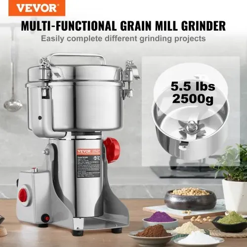 VEVOR elektrische Getreidemühle Hochgeschwindigkeits-Maismühle 2500 g 3400 W, Pulverisiermaschine aus Edelstahl, für trockene Körner Gewürze Müsli Kaffee Mais Pfeffer Schwenktyp 24 x 23 x 39 cm VEVOR elektrische Getreidemühle Hochgeschwindigkeits-Maismühle 2500 g 3400 W, Pulverisiermaschine aus Edelstahl, für trockene Körner Gewürze Müsli Kaffee Mais Pfeffer Schwenktyp 24 x 23 x 39 cm