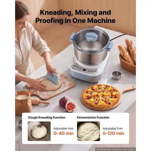 VEVOR Teigknetmaschine mit Gärfunktion 6,5 L Elektrische Teigmaschine 250 W für Brot, Pizza, Dampfbrötchen und Teigtaschen, mit Edelstahltopf, Digitalem Bedienfeld und Timer, bis zu 1600 g Mehl – Bild 3