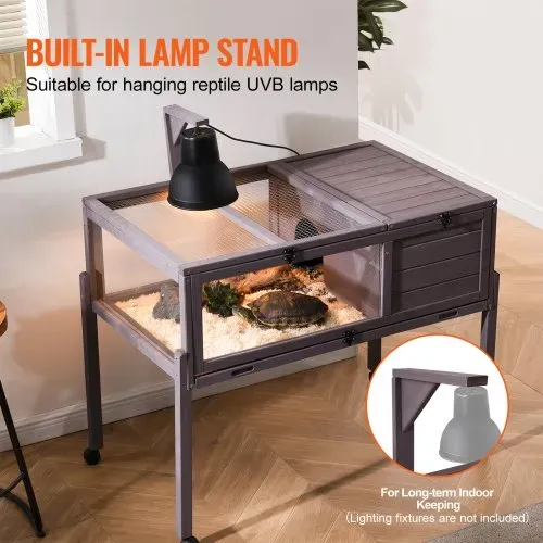 VEVOR Schildkrötenhabitat, Schildkrötenhaus aus Holz für drinnen und draußen, Schildkrötengehege auf Rollen mit Lichtständer, Reptiliengehege Kleintierkäfig mit Standbeinen, Rädern, für Gecko, Eidechse, Schlange – Bild 2