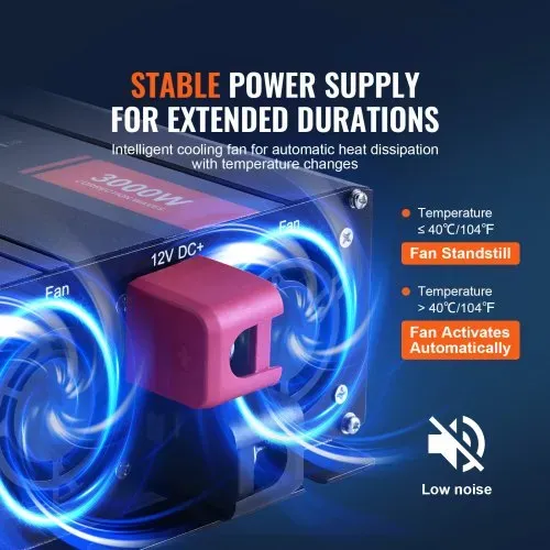 VEVOR Sinus-Wechselrichter 3000 W DC 12 V AC 230 V LCD-Display Wechselrichter mit 3 AC-Steckdosen 2 USB-Anschlüssen 1 Typ-C-Anschluss 10 Ersatzsicherungen für große Haushaltsgeräte – Bild 5