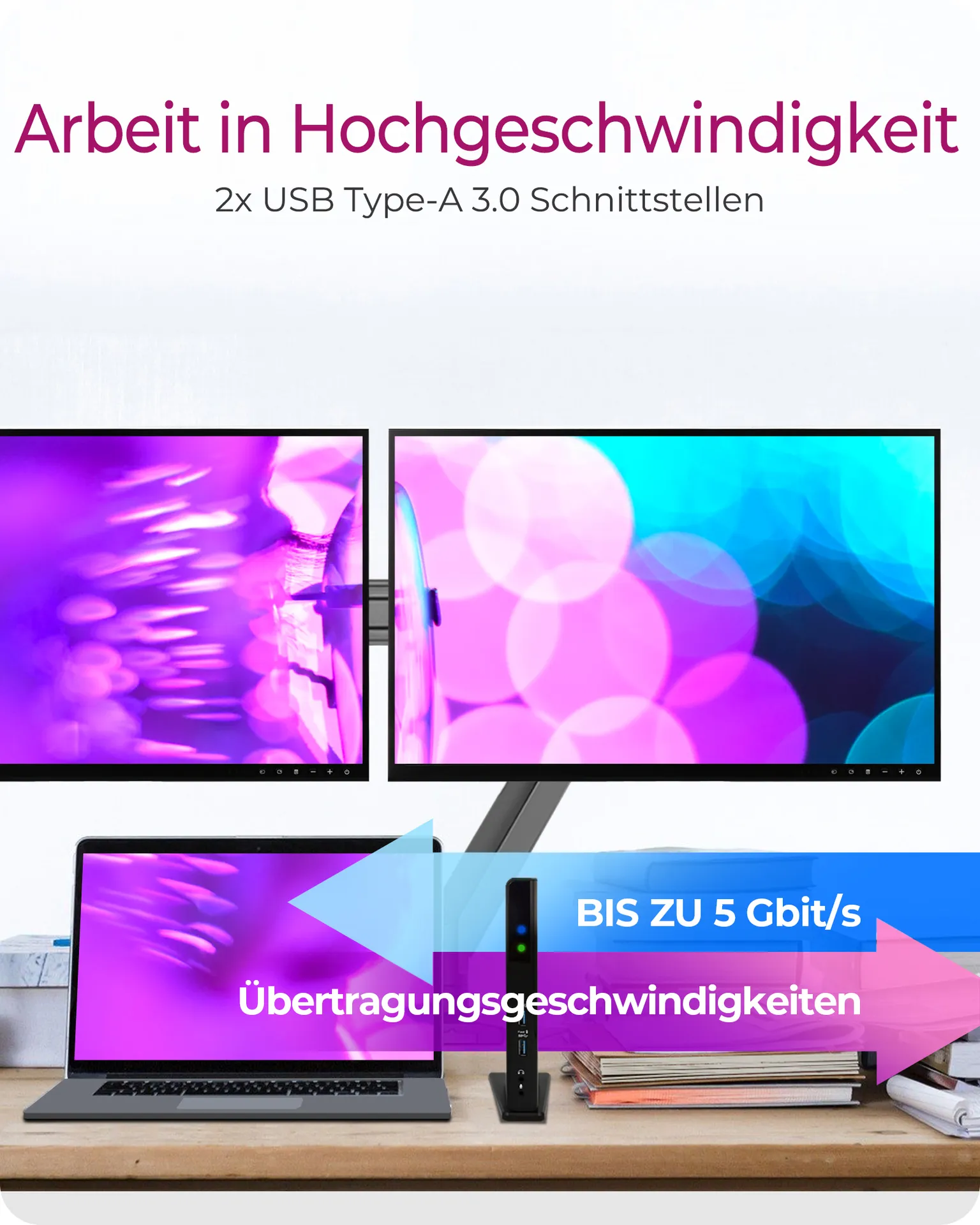 ICY BOX IB-DK2251AC, DisplayLink® USB 3.2 Gen 1 Notebook DockingStation, 2x HDMI® bis zu 2K@60 Hz – Bild 2