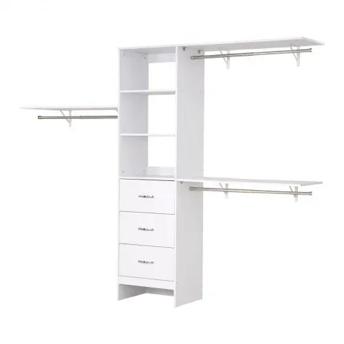 VEVOR Garderobenständer mit 3 Schubladen, verstellbarer Kleiderständer aus Holz, Kleiderschrankorganisation mit 3 ausziehbaren Kleiderstangen (575-1020 mm) Schranksystem für begehbare Garderoben – Bild 10