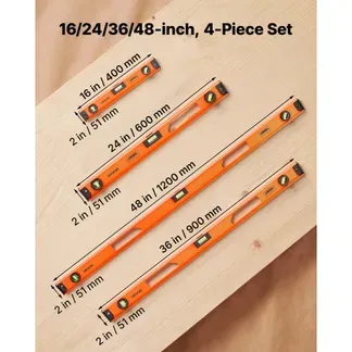 VEVOR 4 tlg. Wasserwaage Set, 40/60/90/120cm Richtwaage mit 3 Libellen 90°/45°/0° & 0,5mm/m Genauigkeit, Maurerwaage Meganetisch mit Aufhängeloch, Stoßfestes Messwerkzeug für Baustelle Hausrenovierung VEVOR 4 tlg. Wasserwaage Set, 40/60/90/120cm Richtwaage mit 3 Libellen 90°/45°/0° & 0,5mm/m Genauigkeit, Maurerwaage Meganetisch mit Aufhängeloch, Stoßfestes Messwerkzeug für Baustelle Hausrenovierung