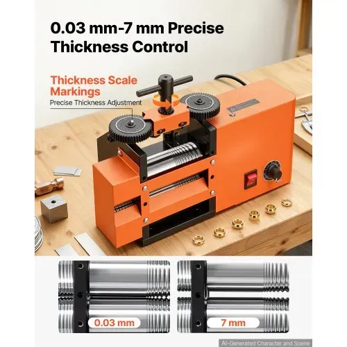 VEVOR Schmuckwalzwerk Elektrisch 60 mm 3-in-1 Walzwerk Flach Vierkant Rund, Werkzeug für DIY-Schmuckhersteller, Einstellbare Dicke 0,03–7 mm, zum Pressen von Duktilen Metallen wie Gold Silber Kupfer – Bild 4