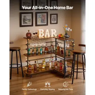 VEVOR L-Förmige Hausbar mit Stauraum, Bartheke mit 3 Ebenen & Weinglashalter, 99,8 kg Belastbar, Eck-Bartresen aus Holzwerkstoff für Zuhause Küche Wohnzimmer Keller, Bartisch 1200 x 900 x 1095 mm VEVOR L-Förmige Hausbar mit Stauraum, Bartheke mit 3 Ebenen & Weinglashalter, 99,8 kg Belastbar, Eck-Bartresen aus Holzwerkstoff für Zuhause Küche Wohnzimmer Keller, Bartisch 1200 x 900 x 1095 mm