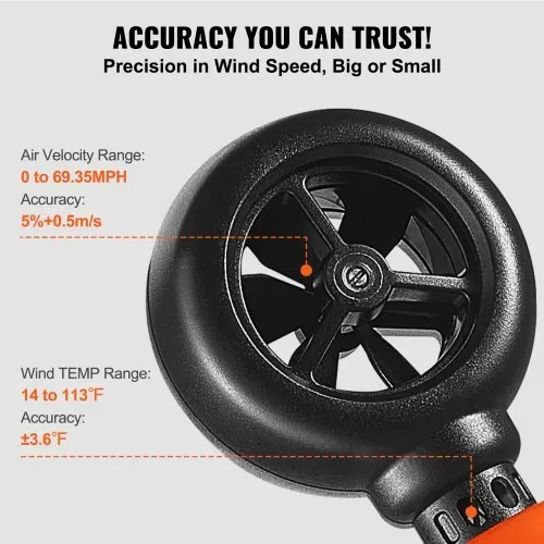 VEVOR Anemometer 69,35MPH Luftgeschwindigkeitsmesser 163x54x32mm Windmesser IP44 Windmessgerät Windstärkemesser MAX/MIN/AVG/CU-Windgeschwindigkeitsdaten -10-45℃ Luftmesser Geschwindigkeitsmessgerät – Bild 2