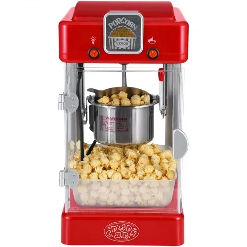 VEVOR Popcornmaschine, 300 W Popcornmaschine, 2,5 oz Kessel macht 4 QT pro Ladung, Tisch-Popcornmaschine mit PP-Tür, inkl. 2 Schaufeln und Tablett, Kino-Stil, rot – Bild 9