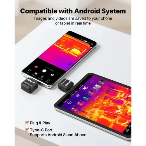 VEVOR Wärmebildkamera für Android, 320x240 Super IR 160x120 IR-Auflösung Thermobildkamera für Smartphone Tablet mit USB-C Anschluss, 25Hz Infrarotkamera mit 15 Farbpaletten für -20°C-550°C Inspektion – Bild 3
