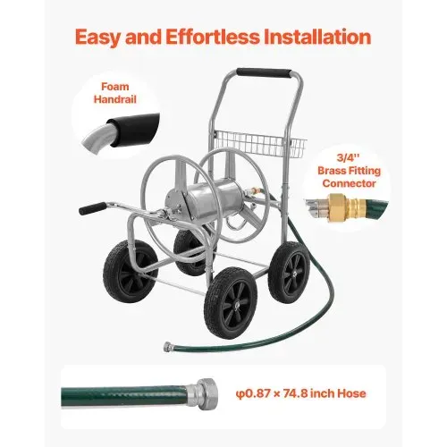 VEVOR Schlauchtrommelwagen, fasst bis zu 76 m x 1,5 cm Schlauch, Garten-Wasserschlauchwagen, mobile Werkzeuge mit 4 Rädern Stahl zum Pflanzen im Freien mit Aufbewahrungskorb, für Garten, Hof, Rasen – Bild 2