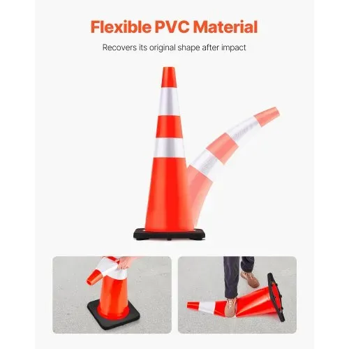 VEVOR 6er-Pack 36-Zoll-Verkehrskegel, Sicherheits-Straßenparkkegel mit schwarzer beschwerter Basis, Orangefarbene PVC-Verkehrssicherheitskegel, Gefahrenkegel – Bild 3