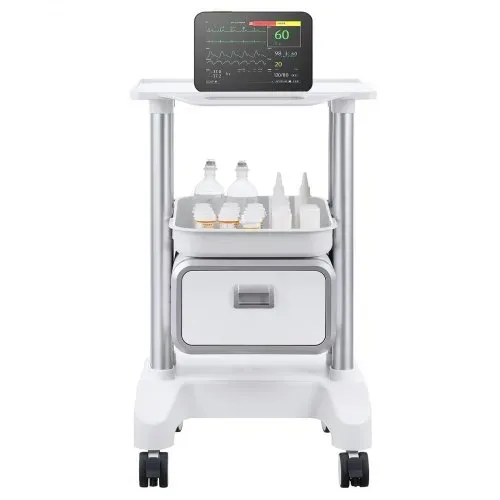 VEVOR Laborwagen mit 2 Ebenen, Laborwagen mit 1 Schublade und 1 oberem Tablett, mobiler medizinischer Wagen aus ABS-Material, Laborrollwagen mit 4 leisen Rädern für Labor, Klinik, Krankenhaus, Salon, weiß – Bild 8