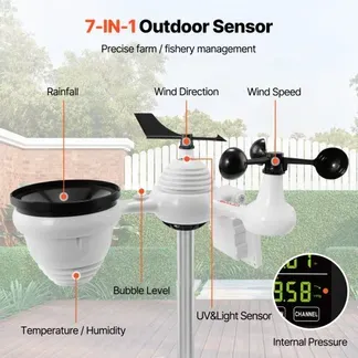 VEVOR Profi WLAN-Wetterstation 7 in 1 solarbetrieben Wettercenter 190,5 mm (7,5-inch) Display 150m Übertragungsreichweite Außensensor für Windgeschwindigkeit Windrichtung Temperatur Luftfeuchtigkeit Niederschlag VEVOR Profi WLAN-Wetterstation 7 in 1 solarbetrieben Wettercenter 190,5 mm (7,5-inch) Display 150m Übertragungsreichweite Außensensor für Windgeschwindigkeit Windrichtung Temperatur Luftfeuchtigkeit Niederschlag