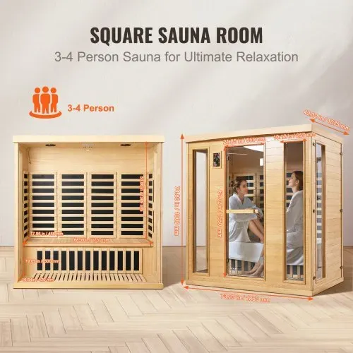 VEVOR Ferninfrarot-Holzsauna, Sauna-Spa für Zuhause, für 3 bis 4 Personen, Niedrige EMF-Ferninfrarot-Sauna aus Hemlockholz mit gehärteter Glastür & Bluetooth-Lautsprechern & Farblichttherapie, 2580 W – Bild 5