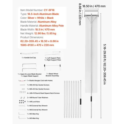 VEVOR Schnee Dachrechen, 47 cm Aluminiumklinge, 158-913cm verstellbarer Schneeschieber mit Rädern & Gleitschiene, Dachräumer, Schneeräumwerkzeug zum Entfernen von Laub & Schnee auf Hausdächern – Bild 6