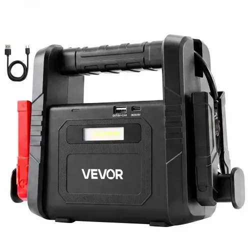 VEVOR Starthilfe Powerbank 6000 A Spitzenleistung 12 V Tragbar Schwarz Starthilfegerät für Benzin- und Dieselfahrzeuge bis 10 L, 3-Modus-LED-Notfalltaschenlampe, USB-Ausgang, Gehäuse aus ABS & PC – Bild 8