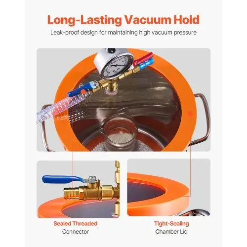 VEVOR 18,93 L Vakuumkammer & 3,5 CFM Pumpe, Edelstahlkammer, einstufiges Vakuumpumpen-Entgasungskammerset, mit Acryldeckel, Öl, 1,5 m Schlauch, Vacuum Pump Kit zum Entgasen von Harz-Silikon-Epoxiden – Bild 2