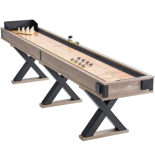 VEVOR Shuffleboard-Tisch, 11,5 Fuß Shuffleboard für Familienspielzimmer, 2-in-1-Shuffleboard- und Bowling-Kombispielset, mit kratzfestem Spielfeld, Beinen, 8 Pucks, Bowlingset, Wachs und Tischbürste – Bild 8