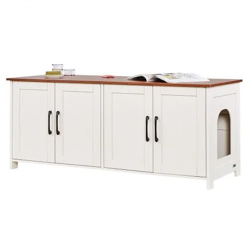 VEVOR Katzenschrank, 1200x450x500 mm, Katzenklo Schrank mit 4 Türen & 2 Eingängen, Katzentoilette für den Innenbereich, Katzenhaus aus Holz, passend für die meisten Katzentoiletten, Braun & Weiß VEVOR Katzenschrank, 1200x450x500 mm, Katzenklo Schrank mit 4 Türen & 2 Eingängen, Katzentoilette für den Innenbereich, Katzenhaus aus Holz, passend für die meisten Katzentoiletten, Braun & Weiß