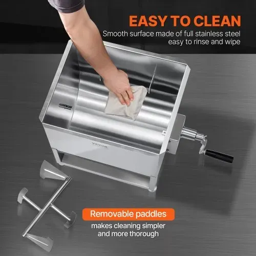 VEVOR manueller Fleischmischer 40L Fleischverarbeitungsgerät (max. Mischen von 36,29 kg Fleisch), Fleischmischer aus Edelstahl, Wurstmischer mit Untersetzungsgetriebe, Handmixer für Hackfleisch – Bild 3