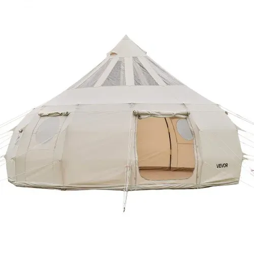 VEVOR Canvas-Glockenzelt, 5 m Jurte, 4 Jahreszeiten, mit Ofenrohrdurchführung & Regenhülle, Poly-Baumwoll-Gewebe, bis zu 12 Personen, für Familien-Camping, & Andere Outdoor-Aktivitäten, Beige – Bild 10