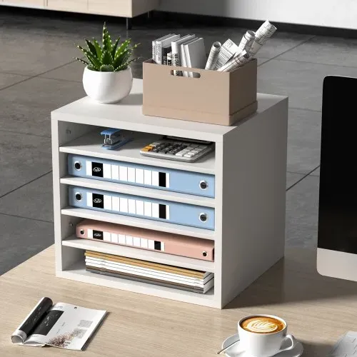 VEVOR 355 x 305 x 330 mm Briefablage Schreibtisch Organizer, 2,3–5,6 cm Einstellbar A4 Stapelbar Quer, Papierablage, Aufbewahrung Schreibtisch Ablagesystem Organisation, Ablage (Weiß, 5 Fächer) – Bild 7
