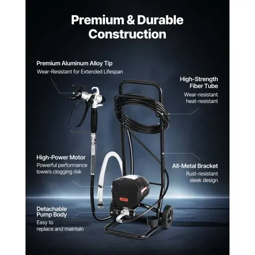 VEVOR Airless-Farbspritzgerät Sprühgerät mit Standfuß 640 W 3000 psi, Farbsprühsystem mit Reinigungsbürste & Schlauch & Verlängerungsstange & Düsen, Farbsprühgerät für Wohnungen, Gebäude – Bild 5