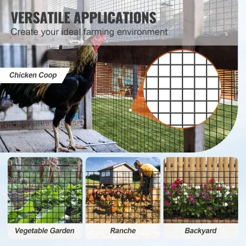 VEVOR Volierendraht 91 x 3048 cm, Gartenzaun, 1,06 mm Maschendrahtzaunrolle, Vinylbeschichtetes Drahtzaun für Hühnerstallbarrieren, Kaninchen- und Schlangenzäune, Geflügelgehege – Bild 3