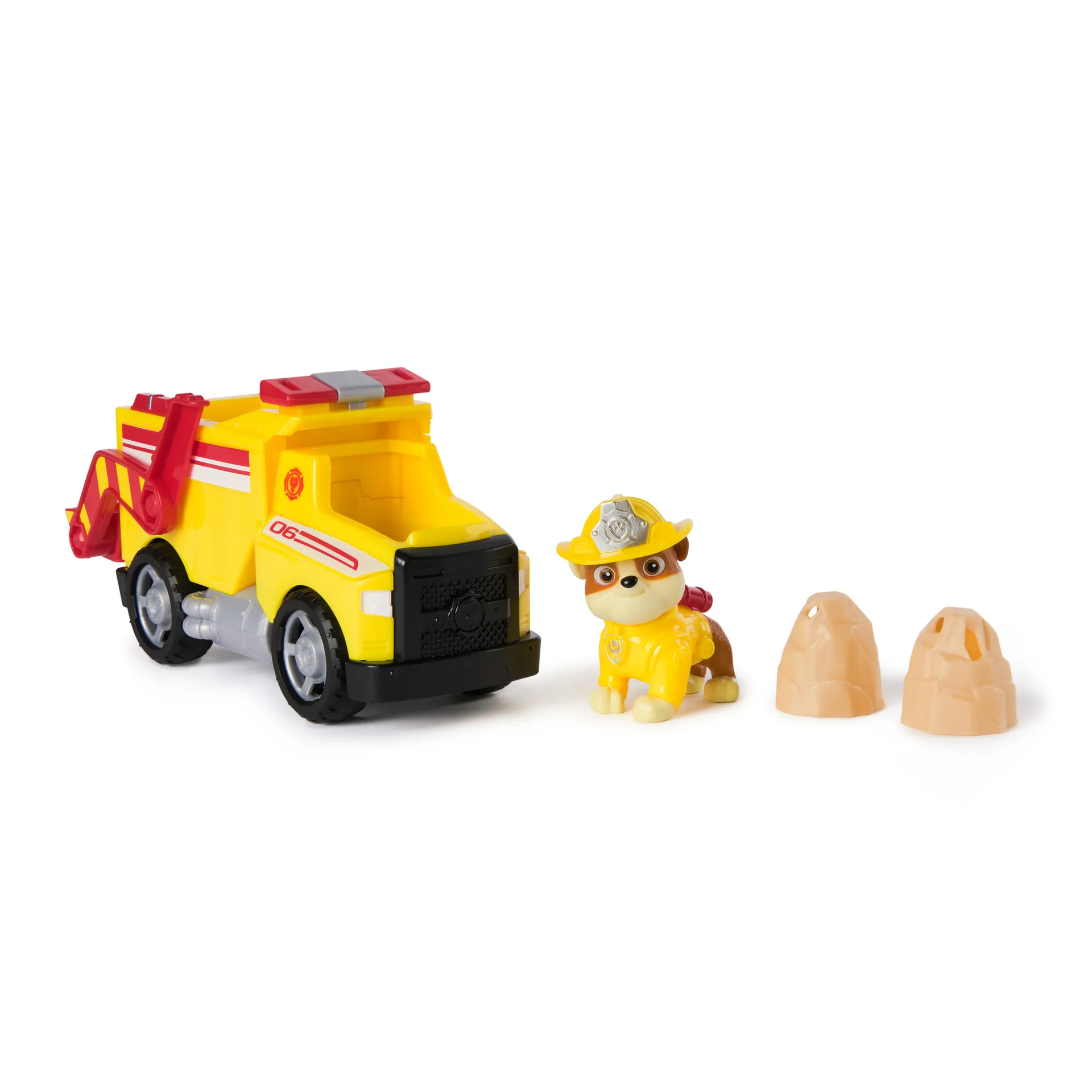PAW Patrol Fire Rescue - Rubbles Rettungs-Truck mit Schaufel und Geschossen sowie Rubble Hundefigur – Bild 5