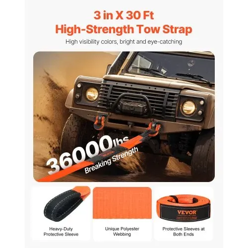VEVOR Abschleppgurt-Bergeset, 16329 kg, Abschleppseil mit Aufbewahrungstasche & 19 mm D-Ring-Schäkel, Notfall-Hochleistungsgurt für SUVs, Pickups, LKWs, Boote, Geländefahrzeuge, 76,2 mm x 9,1 m VEVOR Abschleppgurt-Bergeset, 16329 kg, Abschleppseil mit Aufbewahrungstasche & 19 mm D-Ring-Schäkel, Notfall-Hochleistungsgurt für SUVs, Pickups, LKWs, Boote, Geländefahrzeuge, 76,2 mm x 9,1 m