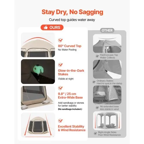 VEVOR Campingzelt, 304,8 x 280,4 cm, Pop-up-Zelt mit ausziehbarer Markise, tragbares Partyzelt für 4–8 Personen mit Tragetasche und Seitenwänden, für Terrasse und Outdoor-Aktivitäten, Beige – Bild 3