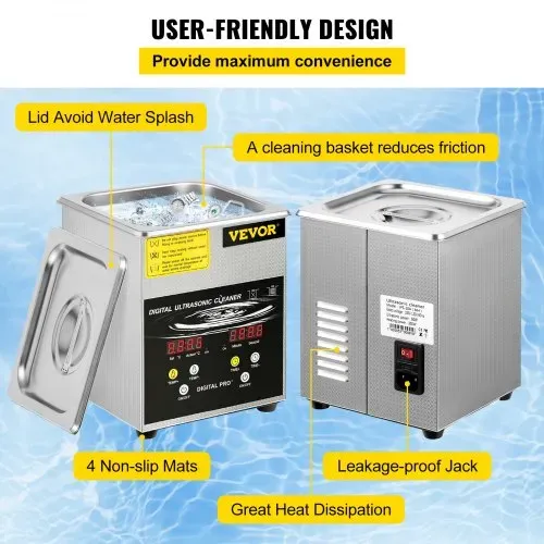 VEVOR 2 L Verbesserter Ultraschallreiniger (100 W Heizung, 60 W Ultraschall) Professioneller digitaler Labor-Ultraschall-Teilereiniger mit Heizungstimer für die Reinigung von Schmuck, Brillenteilen – Bild 5