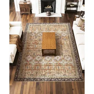 VEVOR Wohnzimmerteppich 2286×2896 mm, Kurzflor, waschbarer Flächenteppich, rutschfester Teppich, Vintage-Innenmatte für Schlafzimmer, Wohnzimmer, Büro, Eingangsbereich, Braungrün VEVOR Wohnzimmerteppich 2286×2896 mm, Kurzflor, waschbarer Flächenteppich, rutschfester Teppich, Vintage-Innenmatte für Schlafzimmer, Wohnzimmer, Büro, Eingangsbereich, Braungrün