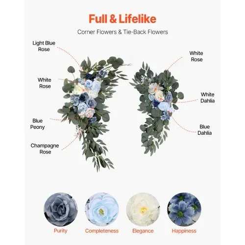 VEVOR Künstliches Blumenset für Hochzeit Bogen, blaue Blumen für Traubogen mit Vorhängen (4er-Set) – 2 Blumenarrangements, 2 transparente Vorhänge, für Zeremoniensträuße, Empfangshintergrunddekoration – Bild 4